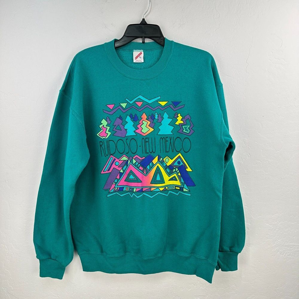 Vintage Jerzees Sweatshirt Mens XL Green Ruidoso New Mexico Pullover  Neon USA‎